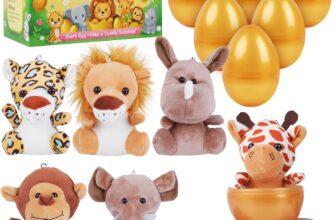 6 Pcs Golden Easter Eggs Prefilled with Animal Plush Toys, Cute Easter Basket Fillers & Egg Hunt Surprise Gift for Kids