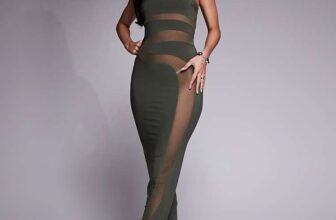 ASOS DESIGN Bandeau Maxi Dress with Sculpting Detail in Khaki – Sizes 6 to 12