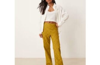 ASOS DESIGN Petite Straight Leg Trousers with Geo Cutwork in Olive