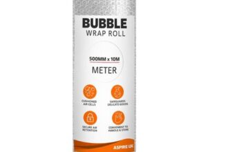 ASPIRE UK Bubble Wrap Roll for Packaging 500mm X 10m Clear Polythene