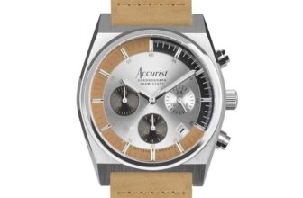 Accurist Origin Chrono Silver Dial Brown Leather Mens 41mm Watch