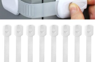 Adjustable Child Safety Locks, 8 Pack Baby Safety Cupboard Locks, No Trapped Fingers, Easy Install, No Tools Needed, Child Locks for Kitchen Cupboards, Cabinets, Drawer, Fridge, White