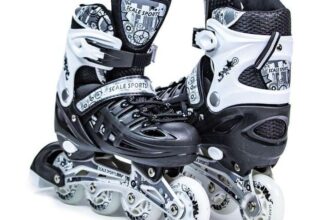Adjustable Inline Roller Skates with Light Up Wheels for Kids and Adults – Black-White UK C11-1