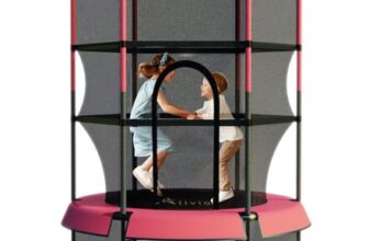 Alivio Kids Trampoline with Safety Enclosure Net, Padded Poles Red