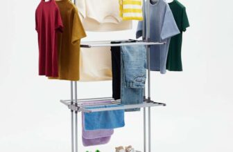 Amazon Basics Clothes Airer, 4-Tier Adjustable Drying Rack with 6 Foldable Wings, 126cm x 64cm x 173cm