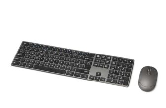 Amazon Basics Rechargeable Wireless Mouse – Ultra Slim, Quiet Full Size Keyboard with Number Pad, Black