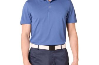 Amazon Essentials Mens Slim-Fit Quick-Dry Golf Polo Shirt – Washed Blue – M