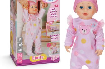 BABY born Emily Walk with Me – 43cm doll with electronic functions – Crawling & interactive baby doll with sounds – Includes pink romper & hat – Suitable for children Aged 3