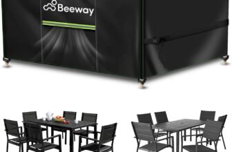 BEEWAY Garden Furniture Cover With Air Vent, Waterproof Patio Rattan Sofa Table Chair Set Cover – 420D Oxford Fabric, Windproof – 170x94x72cm