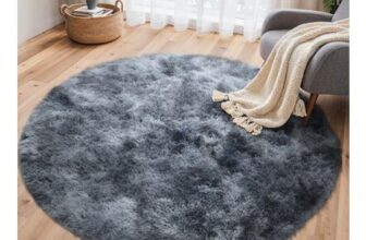 BEIMO round Plush Rug 120cm, Tie-Dye Faux Fur, Black/Gray