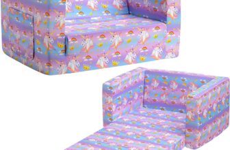 BEJOY Kids Sofa Bed 2-in-1 Flip Out Cuddly Toddler Couch Convertible Sofa to Lounger Children Sofa Bed Childrens Day and Birthday Gift for Girls Boys, Lovely Unicorn