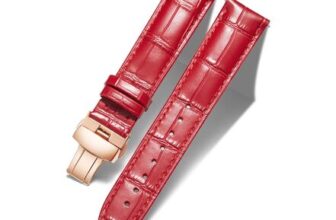 BINLUN Leather Alligator Pattern 19mm Watch Band, Butterfly Deployment Buckle