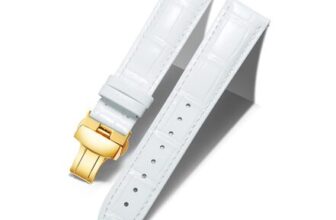 BINLUN Leather Alligator Pattern Watch Band, 13mm, White-G