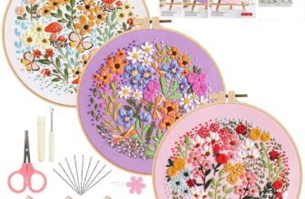 BRTNUP Embroidery Kit for Adults Beginners, 3 Pack DIY Embroidery Kit for Beginners with Fabric Hoop Thread & Needles Starter Hand Flower Embroidery Kits for Adults Sewing Gift Set for Women & Teens