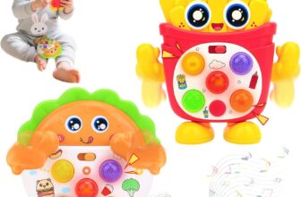 Baby Musical Toys, Sensory Toys for Babies with Music & Sound Effects & 5 Level Quick Push Game, Interactive Light up Baby Toy, Birthday Gift for Boy Girl 1 2 3 Year Old