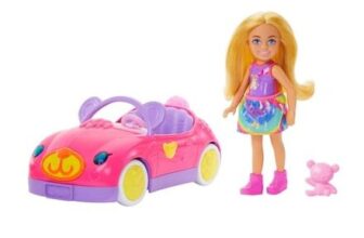 Barbie Chelsea Car Set with Bear-Themed Convertible and Teddy Bear