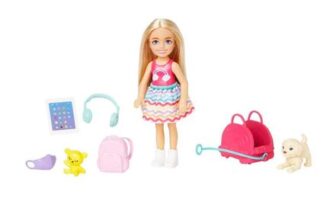 Barbie Chelsea Travel Set: Blonde Doll, Puppy, Carrier & Backpack