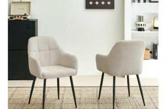 Beige Sonora Modern Set of 2 Dining Chairs, Plush Chenille