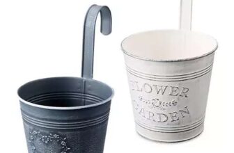 Belavi Vintage Metal Hanging Pot, Heart or Flower in White or Grey