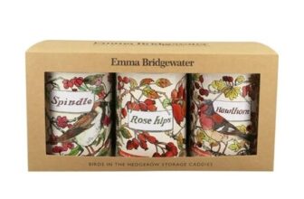 Birds in the Hedgerow Set of 3 round Tin Caddies Boxed