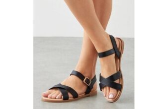 Black Dorothy Perkins Florence Faux Leather Cross Strap Flat Sandals
