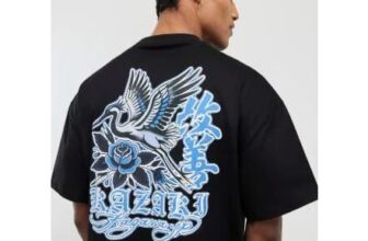 Black Oversized Fit Japanese Print T-Shirt