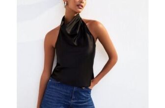 Black Satin Halterneck Top