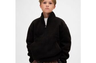Black Sherpa Logo Half-Zip Pullover Sweatshirt (4-13yrs)