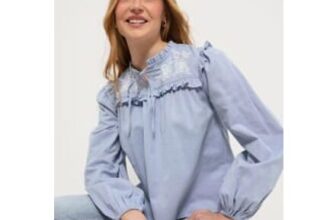 Blue Ruffle Embroidered Blouse