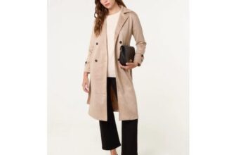 Blue Vanilla Camel Suede Button Trench Coat