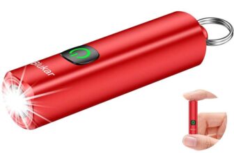 Blukar Mini Torch Rechargeable, EDC Keychain Flashlight with 3 Lighting Modes, IPX6 Waterproof – Red – Sold by Flying-Store / FBA