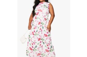 Boohoo plus Floral Mesh Ruched Drop Hem Maxi Dress