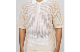 Boxy Fit Colour Block Open Stitch Zip Neck Knitted Polo