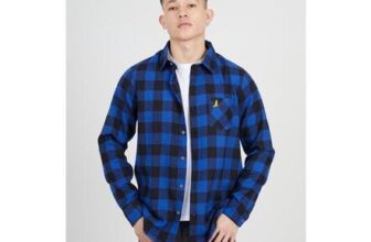 Brave Soul Blur Long Sleeve Check Shirt Blue