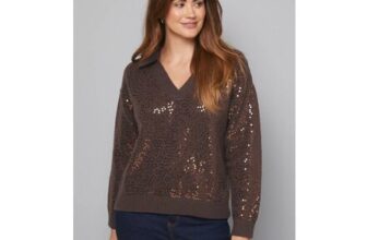 Brown Wallis Collared Sequin Knitted Jumper