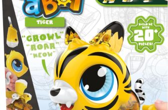 Build-a-Bot: Tiger Build Your Own Interactive Pet Tiger Easy Click n Create System 20 Piece STEM Robot Kit for Kids For Ages 4, Yellow