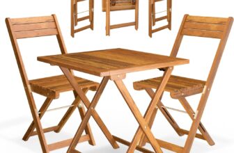 CASARIA 3-Piece Bistro Table and Set of 2 Chairs Elegant Acacia Wood Foldable Coffee Table & Chairs Ideal for 2 People Weatherproof Garden Patio Furniture Brown