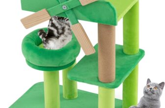COSTWAY Cat Tree, Multi-level Cat Climbing Tower with Scratching Post, Rotatable Windmill, Soft Padded Platforms, Indoor Kitty Activity Furniture Play Center