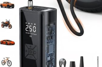 Car Tyre Inflator, Rechargeable Cordless Tyre Inflator Air Compressor with LED Light, 150PSI Portable Air Pump with Digital Pressure Gauge for Auto Shut-Off, for Car, Bike, Motorbike, Ball