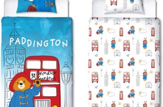 Character World Official Paddington Bear Single Duvet Cover Set 2 Sided Reversible Station Design Matching Pillowcase Single Bed Set White and Blue, Polycotton