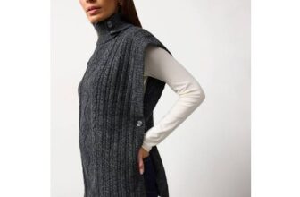 Charcoal Cable Knit Roll Neck Cape
