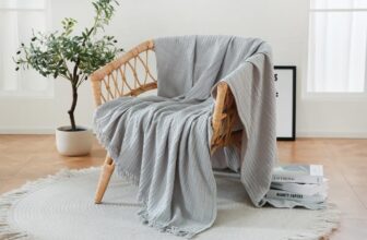 Coastline 100% Cotton Waffle Weave Blanket Throw with Fringe,Pre-Washed Soft Cozy,Lightweight Breathable Blanket Throw for Couch Bed SofaSilver,150x200cm