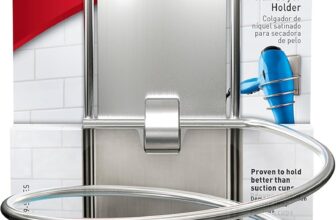 Command Bath Hair Dryer Holder, Satin Nickel, Water Resistant Adhesive Strips – 1 Hairdryer Holder and 2 Large Strips Damage Free Hanging