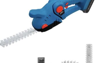 Cordless Hedge Trimmer Electric Shrub & Grass Shears Handheld Cutter with Rechargeable Battery and Charger – Blue E-7