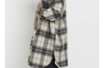 Curve Blue Check Print Longline Shacket