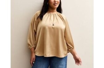 Curves Gold Satin Crew Neck Blouse