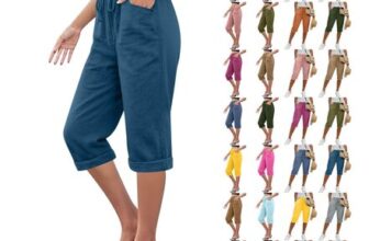 DEAL STACK – Womens Linen Cropped Joggers with Drawstring Waist and Pockets