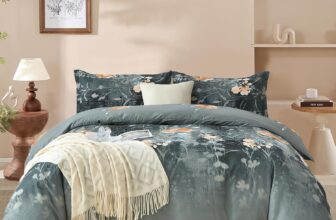DJY Blue Floral Duvet Cover Set Double Size – Orange Floral Design, 3-Piece Microfiber Bedding Set – Wrinkle-Resistant & Breathable Design with Hidden Zipper (Double, 200x200cm)