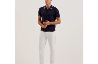 DUNOW Pointelle Detail Striped Trim Polo Shirt