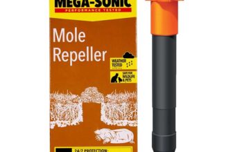 Defenders Mega-Sonic Mole Repeller Stake (Battery Powered, Hi-Vis, Humane, Natural Mole Deterrent) – STV645, Multicolour, 8.5x12x28 cm